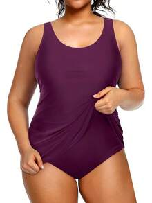 Holipick Plus Size Sarong Swimsuit Women Tummy Control Bathing Suit Ruched Backless Swimwear - Maroon - View 1
