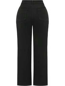 Pantalones vaqueros de tiro alto y pierna ancha con efecto desgastado y elásticos para mujeres THUNDER - 1# Negro - Ver 2