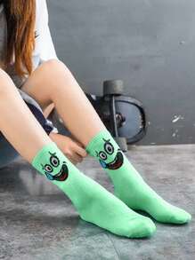 5 Pares (Cores Aleatórias) Meias Esportivas de Tornozelo Médio Respiráveis, Engraçadas e Coloridas com Expressão Fofa de Desenho Animado e Doces
