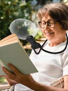 1 件免提放大镜，带可调节颈带 - 10 厘米大镜头，适合阅读/手工制作/DIY - 便携式黑/白设计，高品质镜头和镜框，适用于学校用品，返校