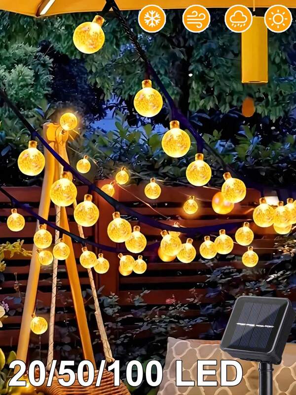Guirlande lumineuse solaire d'extérieur, alimentée par l'énergie solaire, étanche, 8 modes, 20/50/100 LED, boule de cristal, idéale pour les jardins, les fêtes, le jour de l'indépendance, Noël, le camping, les fêtes, les anniversaires, les mariages