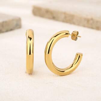 Aros abiertos grandes y ligeros chapados en oro de 14K para mujeres | Pendientes de aro dorados