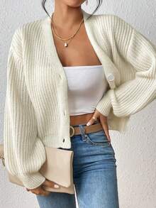 New Fashion Solid Color Women's V-Neck Button Knitted Cardigan,Long Sleeve Tops - Apricot - View 1