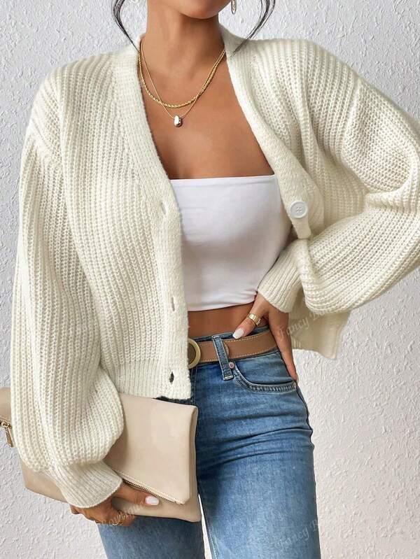 New Fashion Solid Color Women's V-Neck Button Knitted Cardigan,Long Sleeve Tops