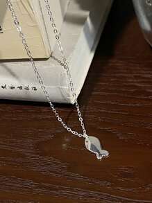 925 Sterling Silver Korean Style Small Fish Pendant Necklace, Fresh Sweet Cute Versatile Minimalist Elegant Clavicle Chain For Women