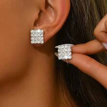 一对夸张镶满水钻的大圆耳环，女士高端夜店配饰休闲耳环，闪亮水钻派对装扮饰品 - 銀色 - 查看 5