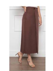 W167 Women's Midi Skirt Side Detail Fake Pocket Zipper Back Simple Sexy Polyester Skirt Beach Evening Holiday Wedding Sports Office All - Marrom - 查看 4