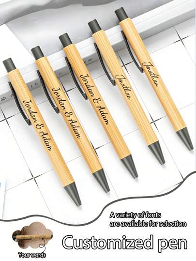 1-500pcs Bamboo Ballpoint Pen, Medium Size, Retractable, Ergonomic Round Barrel, Bamboo Stationery, Suitable For Office And School Supplies, Fit For All Ages,Office Decor
