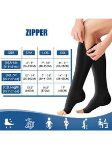 1 par de calcetines deportivos de tobillo con cremallera de dedo abierto para mujer, mangas de compresión para piernas para uso diario en yoga o gimnasio - Multicolor - Ver 11