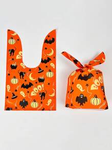 50 个万圣节兔耳礼品袋 - 塑料南瓜和蜘蛛网图案，适用于不给糖就捣蛋、派对、家居装饰和节日场合配饰、万圣节装饰品 - 彩色 - 查看 12