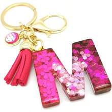 Red Alphabet Initial Letter Keychain Dark Pink Tassel Pendant Key Ring For Women  Purse Handbags-0029 - M - 查看 5