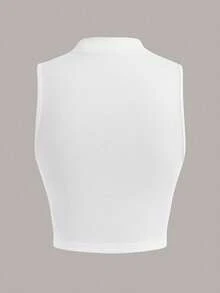 Steph T Summer Going Out Mock Neck Ruched Side White Summer Tank Top, Casual Wear - White - View 8