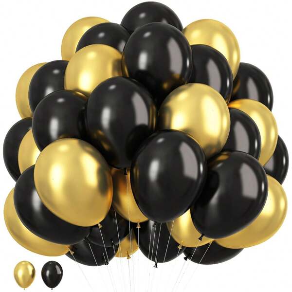 36pcs Black And Gold Party Balloons, 10inch Black Gold Latex Balloons, Metallic Gold And Black Balloon, For Graduation Decorations Class Of 2024, Birthday, Weddings, New Year, Anniversary, Retirement Party Decorations, Bachelorette Party Supply Decorations