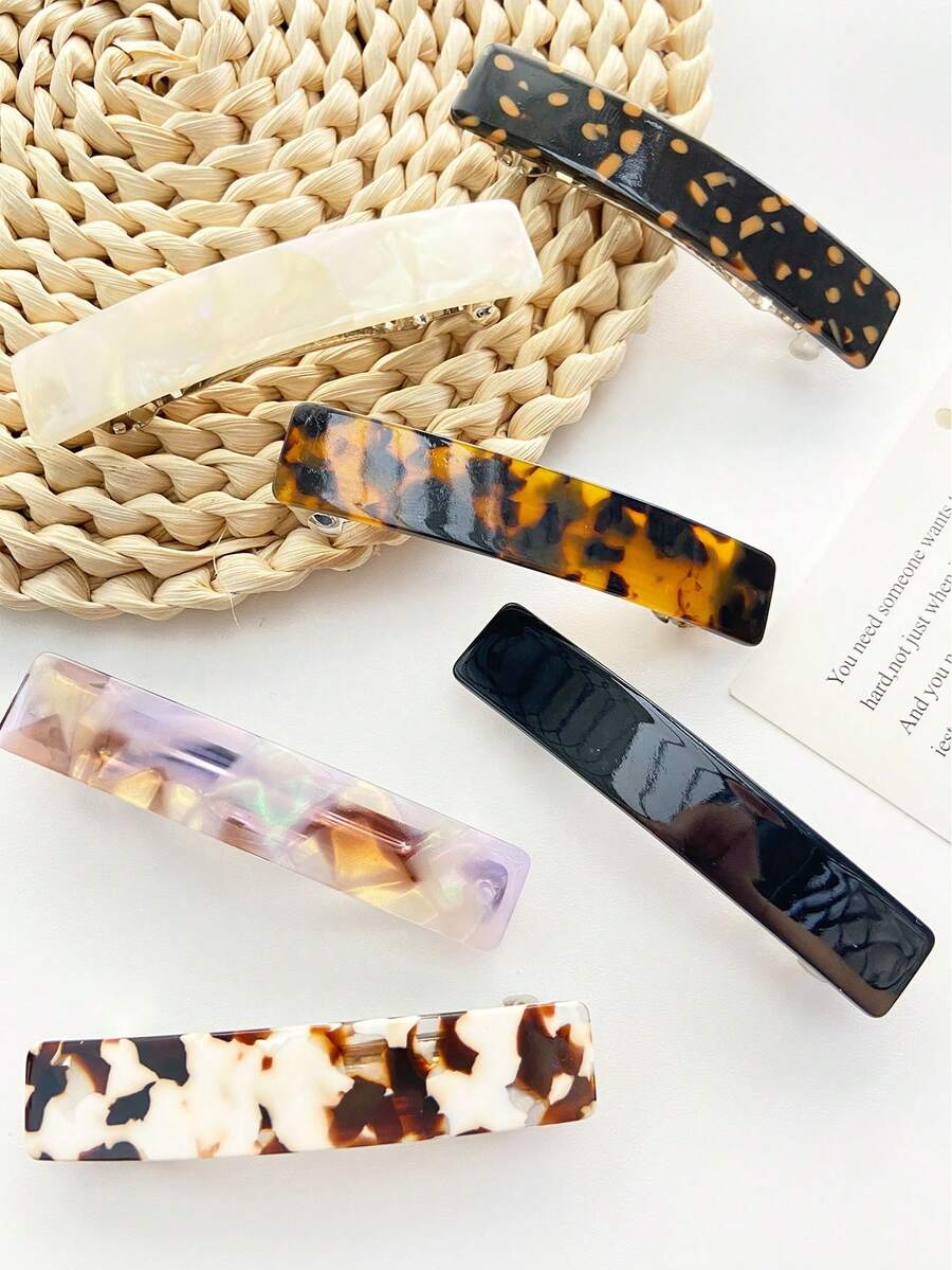 1个醋酸纤维发夹，法式夹，优雅长方形发夹，玳瑁纹印花发卡，女士发饰，爪夹，发夹，发卡，发爪，学习用品