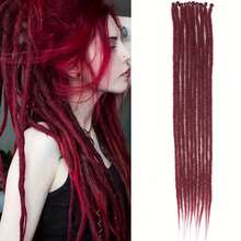 DZfirst 1 /4 Packs(10/40Strands) Thin 0.6cm Dreadlock Handmade Hip-Hop Style Dreadlocks Extensions Burgundy 18-36Inch Synthetic Heat Resistant Wigs Pre Stretched Hair Extensions Braiding Hair - Burgundy - View 12