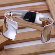 Vòng tay lắc tay bản rộng mạ bạc Sterling 925 trơn nhẵn thời trang sang trọng dành cho nữ, quà tặng sinh nhật, tiệc cưới, Giáng sinh - bạc - Xem 4