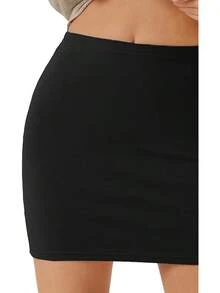 Women's Basic High Waisted Pencil Bodycon Short Skirt - Black - View 4