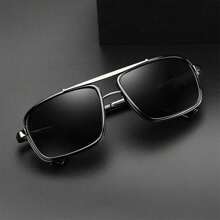 Lunettes de mode rectangle rétro de luxe pour hommes, monture métallique à double pont, style steampunk, bordures épaisses, look classique de mode pour l'extérieur, la conduite, l'été