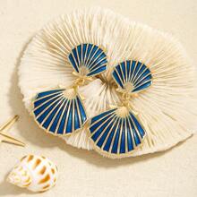1 Pair Boho Style Shell Texture Enamel Pendant Earrings, Fashion Oceanic Element Eardrops Suitable For Women To Wear In Summer, Beach Vacation