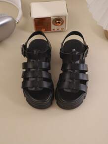 Summer New Round Toe Woven Decorative Design For Girls' Outdoor Sandals, Anti Slip , Fashionable And Generous Children's High Heels Roman Sandals