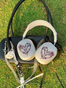 1pc Gothic Rose Thorn Heart Accessories Protective Case For AirPods Max 1st & 2nd Generation, Transparent Apple Over-Ear Headphones Soft Shell Covers, Midnight Silver Metal Themed Heart 2-Pack