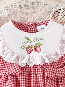 1pc Baby Girls' Cute Strawberry Plaid Bodysuit, Lightweight For Spring/Autumn - Red - View 3