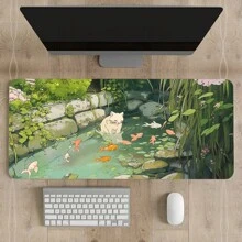 1PC Super Cool Cat Is In The Fishpond Large Gaming Mouse Pad With Extended Rubber Edge And Precise Locking - Soft Comfortable And Non-Slip For Your Desk