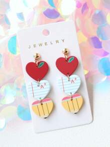 1 Pair Acrylic Faux Soft Clay Painted Apple, Notebook, Pencil Shaped Earrings, Suitable As Teacher's Day, Back To School, Graduation Season Holiday Party Gift