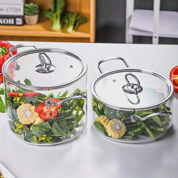 1PC, 2.5L/3.5L,Glass Saucepan For Cooking, Clear Glass Stovetop Cooking Pot With Lid And Steel Handle, Big Glass Simmer Pot For Home Kitchen Restaurant Glass Cookware Stove
