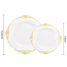Elegant Black & Gold Rim Disposable Plates Set - Heavyweight Plastic Dinnerware For Parties & Events (102 Pieces) - Gold - View 6