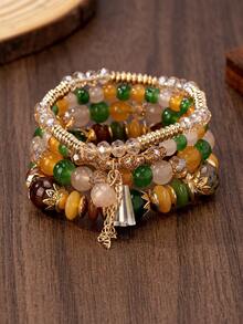 4件套女孩波西米亚风手链，女孩饰品，蝴蝶水晶多层串珠时尚手链 - 彩色 - 查看 6