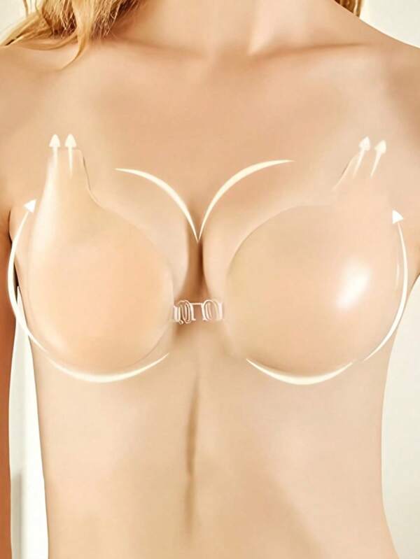 Middle-Buckle Spoon-Style Push-Up Silicone Self-Adhesive Bra A Ladies' Lingerie Accessory That Enhances Breast Cleavage And Prevents Sagging, Featuring A Spoon-Shaped Design For Natural Lift. The Middle-Buckle Closure Ensures A Secure, Close-Fitting Effect.