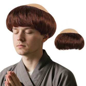 モンクウィッグ ブラウン ウィッグ 醜いウィッグ 男性用 ショート ブラウン 薄毛 コスプレウィッグ モンクコスプレ衣装 ブラウン クリスマスパーティーの衣装用 面白い髪