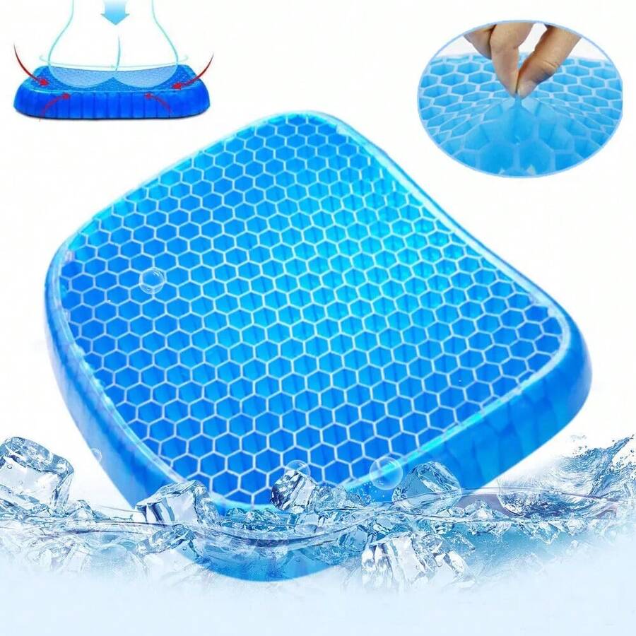 Honeycomb Seat Cushions,Enlarged And Thickened,Gel Seat Cushions,  Office Double-Layer Seat Cushions, Car Seat Cushions,Summer Silicone Bottom Cushions - 藍色 - 查看 1