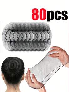 80/50/20/10 件黑色弹力发网，女士隐形发网，适用于假发帽，适合餐饮服务、芭蕾发髻、睡觉、空姐、护士、细网眼造型发髻套、返校、旅行度假必备品、女士发饰