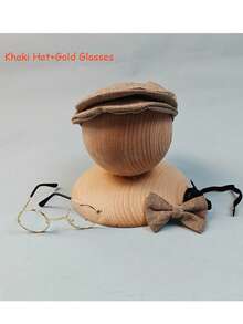3pcs/Set Baby Boy Gentleman Outfit With Striped Beret Hat With Bow Tie & Glasses, Khaki Or Gray Stripes Flat Cap Prop, Newborn Photography Props Infant Photo Shoot Costume Accessories Baby Shower Gift Idea - Multicolor - View 6