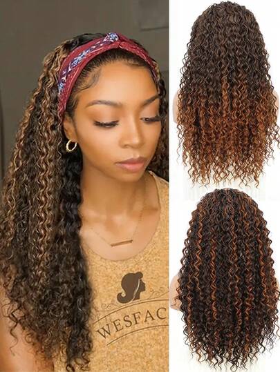 26 "Curly Hair Band Female Wig Wavy Black Wig With Headband Synthetic Woven Chemical Fiber Long Curly Hair Wig For Everyday Use And Halloween Cosplay Christmas Fashion Girls