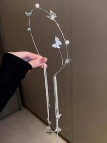 1pc Rhinestone Butterfly & Faux Pearl Tassel Headband, Elegant Hairpiece For Photo Shoots & Everyday Wear, Hairband Headband For Women, Hair Accessories, Hair Hoop Head Accessories - Other - View 14