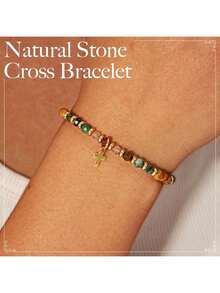 励志手链，女士疗愈天然石手链 - 祝您早日康复，送给女性朋友、姐妹、女孩的礼物 - 生活艰难，但你也很坚强 - Cross style - 查看 4