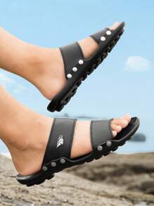 Chinelos masculinos de moda de verão - , Sola antiderrapante, Conforto durante todo o dia, Material de PU, Ideal para o dia a dia, trabalho, praia, férias, presente perfeito para feriados! Sandálias, Sandálias de enfiar, Chinelos de praia de bico aberto de verão