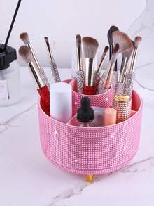 1pc Rotating Nail Brush Makeup Brush Organizer, Nail Art Tool Storage Rack, Tabletop Vanity Eyeshadow Brush Lipstick Holder With Diamond Lining - Multicolor - View 9