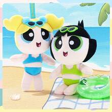 Powerpuff Girls Summer Plush Keychain | Bubbles Buttercup Blossom Beach Vacation Stuffed Toy Hanging Charm | Tropical Vacation Cartoon Character Bag Pendant | Kids Girls Summer Gift | Official Licensed Merchandise - 彩色 - 查看 4