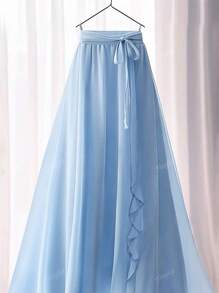 Women's Elegant Solid Color Ruffle Waist Tie Draped Maxi A-Line Long Skirt