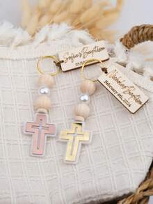 个性化洗礼十字架钥匙扣，宾客礼品，定制洗礼纪念品，圣餐纪念品。可定制文字十字架。适用于复活节、洗礼、周岁生日/葬礼、生日派对、婚礼装饰纪念品，防水防霉，时尚可爱。永恒的爱 - 彩色 - 查看 6