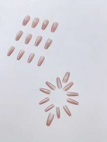 24Pcs Short Cat Eye Nails Pink Press On Nails Medium Reusable Glue On Nails Glitter Fake Nail With Adhesive Tabs Nail Supplies - Baby Pink - View 3