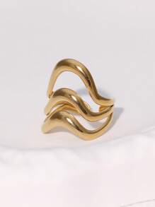 1 Stück stilvoller, geometrisch linienförmig durchbrochener, goldplattierter Edelstahlring, minimalistische Modeaccessoires, geeignet für den täglichen Gebrauch von Frauen, Partys und Dates