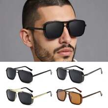 Lunettes de mode rectangle rétro de luxe pour hommes, monture métallique à double pont, style steampunk, bordures épaisses, look classique de mode pour l'extérieur, la conduite, l'été