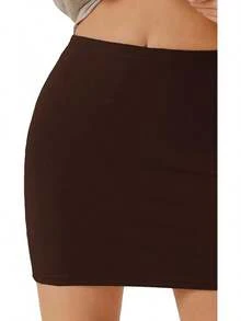 Women's Basic High Waisted Pencil Bodycon Short Skirt - Chocalate Brown - View 4