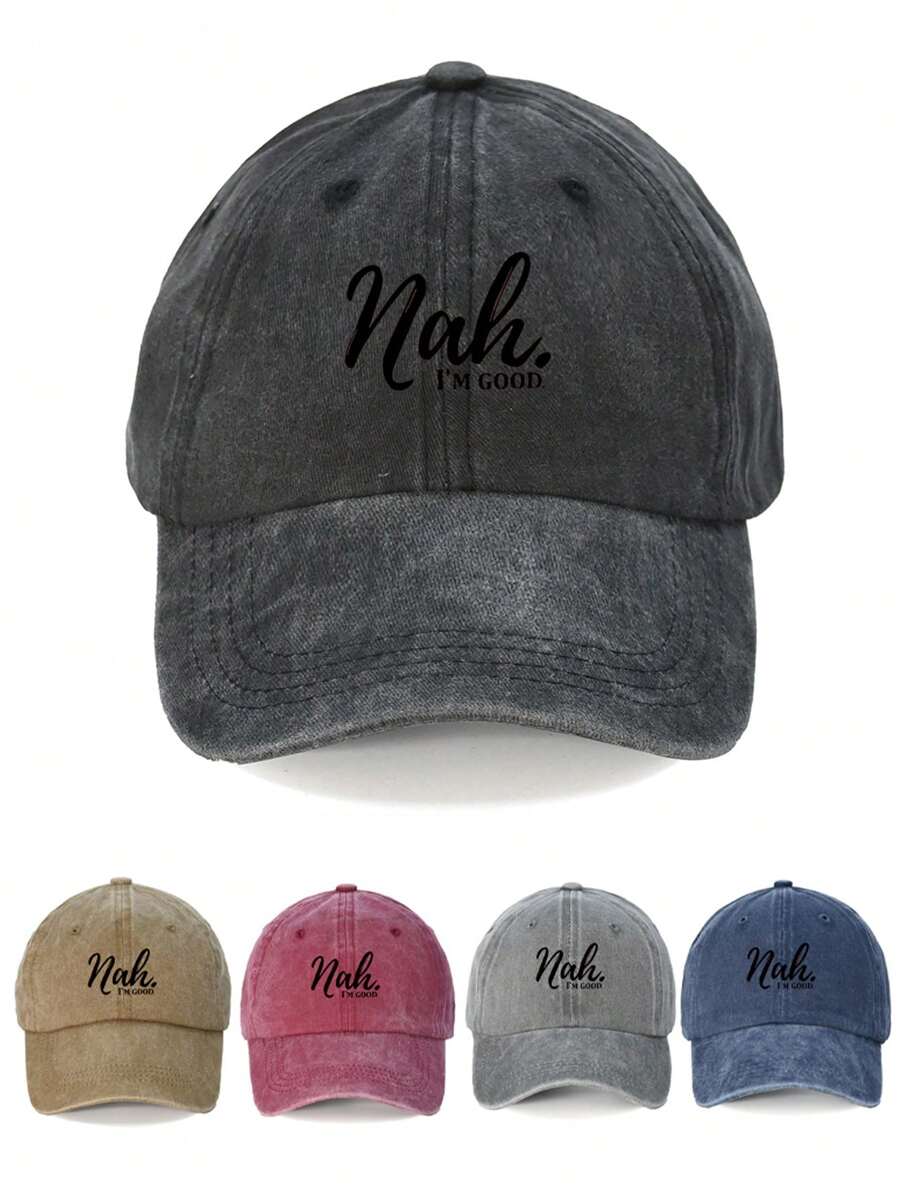 1pc English Printed Casual Baseball Cap, Washable & Adjustable, Fashion Breathable Sun Protection Hat, Suitable For Outdoor And Gift