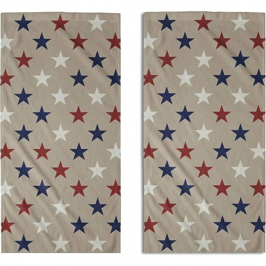MEIJUANAABlue Red White Patriotic 4th Of July Hand Towels Bathroom Set Of 2 Independence Day Print Holiday Print Decorative Handtowels Soft Absorbent Bath Towel Home Guest Room Hotel Gym Spa - 藍色 紅色 白色 棕褐色 星形 - 查看 1